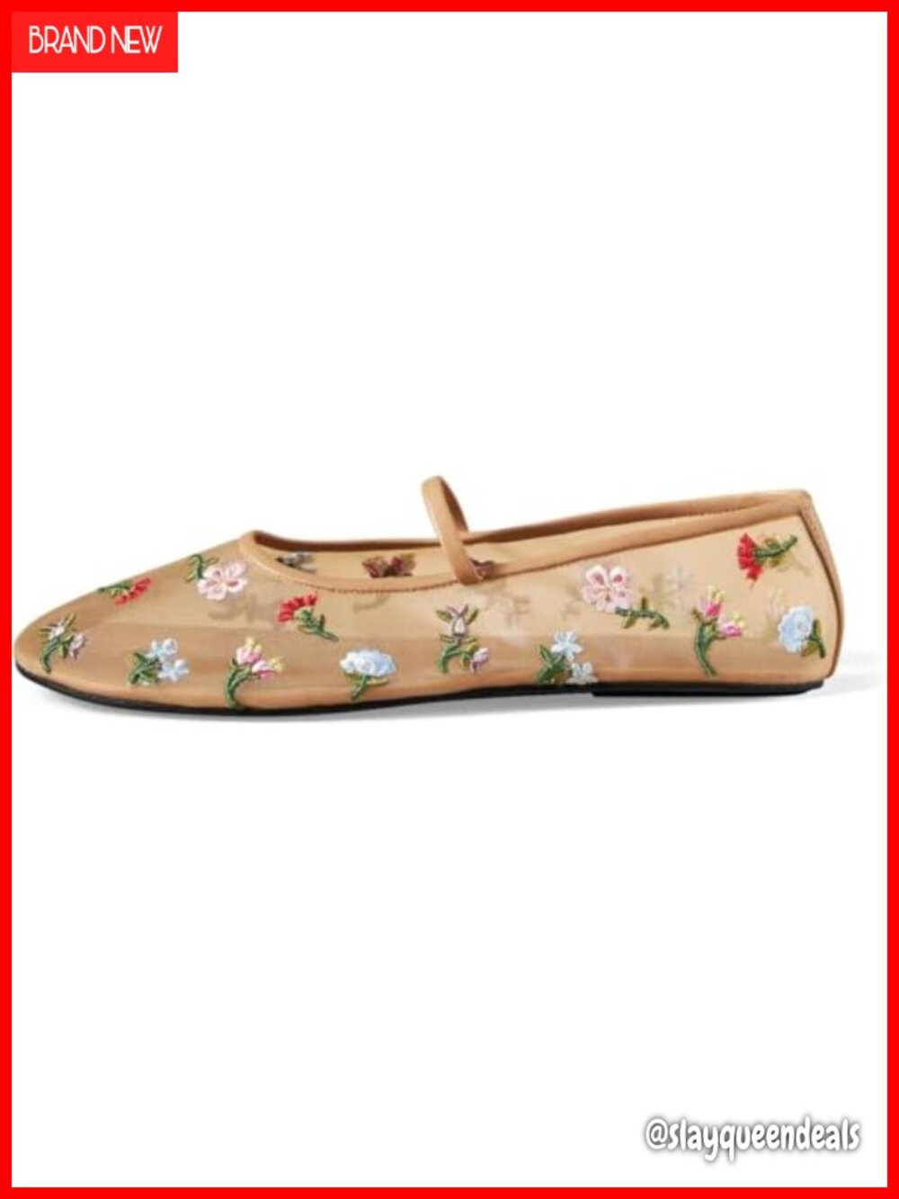 MAVMAX Mesh Ballet Flats Tulle Floral Embroidered Mary Jane Round Toe